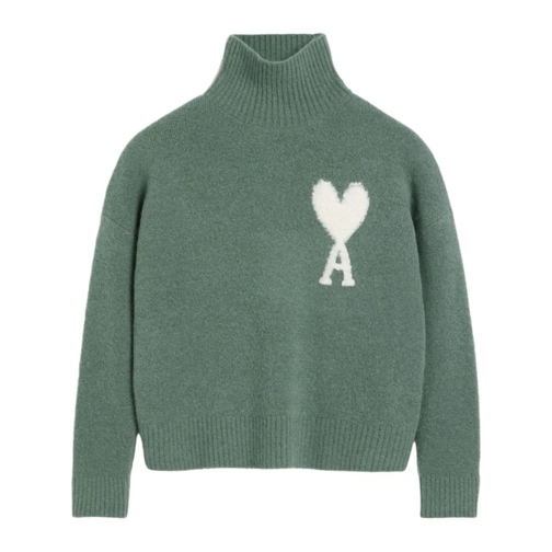 AMI Paris Pull à col roulé Funnel Neck Sweater Green