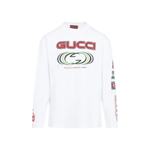 Gucci White Cotton Printed Logo T-Shirt White Langärmelige Oberteile