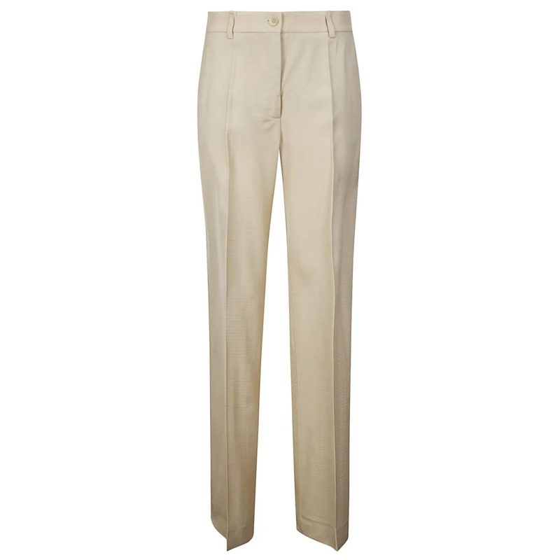 P.A.R.O.S.H.  Linen-Effect Straight-Leg Trousers With Front Plea Neutrals