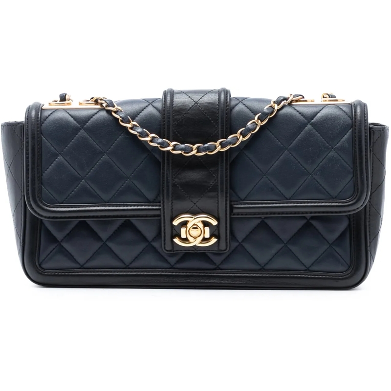 Chanel Schultertasche Large Bicolor Quilted Lambskin Elegant CC Flap blau