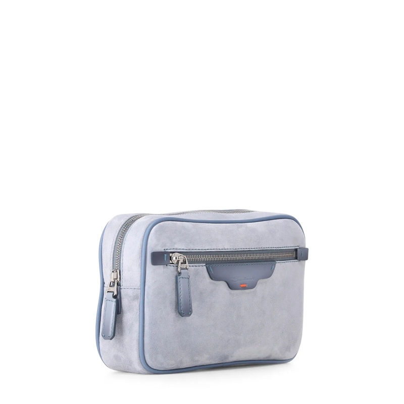 Santoni Schultertasche Travel Bag aus Veloursleder blau(Image 3)