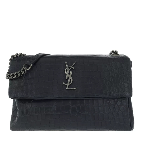 Saint Laurent Monogramme Shoulder Bag Croco Leather Graphite Satchel