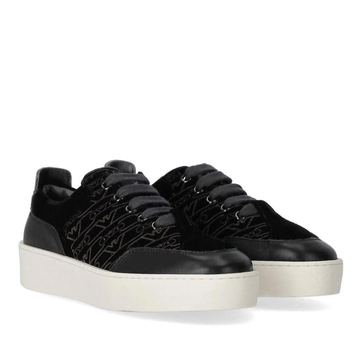 Emporio Armani Sneakers - EMPORIO ARMANI SCHWARZER MONOGRAM SNEAKER - Gr. 36 (EU) - in Schwarz - für Damen