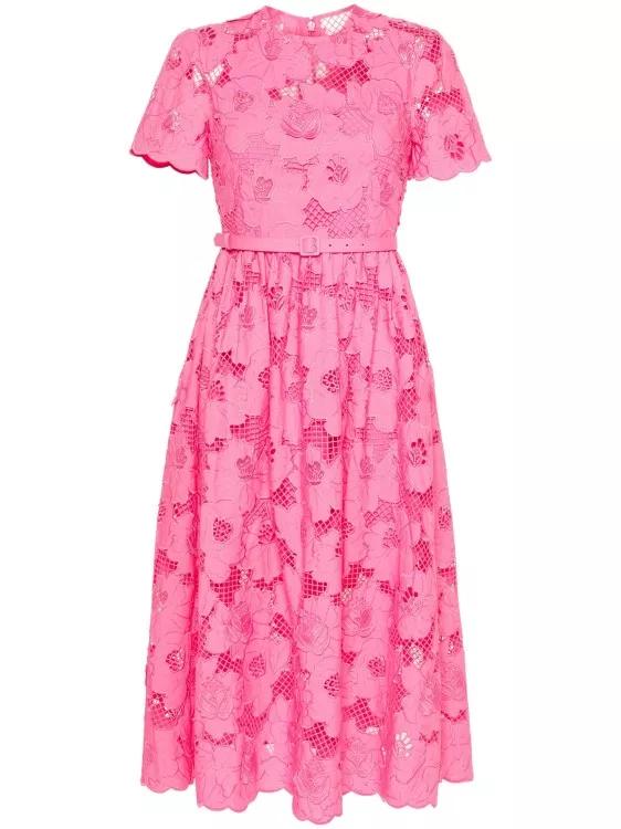 self-portrait - Pink Cotton Lace Midi Dress - Größe 6 - pink