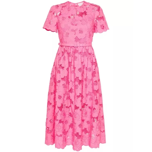 Self Portrait  Pink Cotton Lace Midi Dress Pink