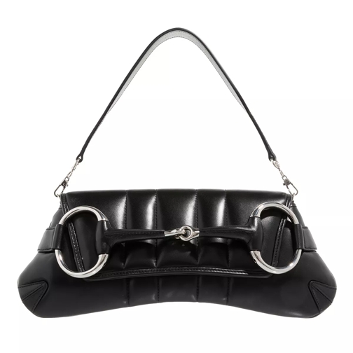 Gucci Horsebit Chain Medium Shoulder Bag Black Leather Schultertasche