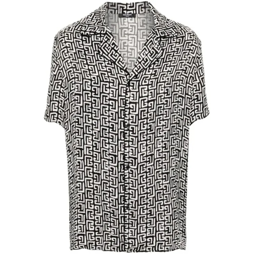 Balmain Black/White Monogram-Print Shirt Black 