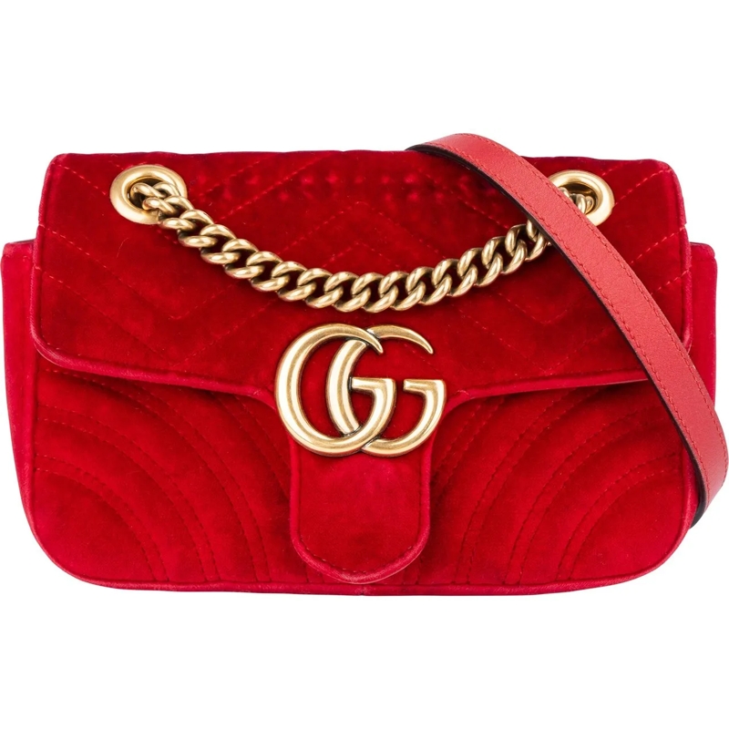 Gucci Sac à bandoulière Gucci Red Velvet GG Marmont Crossbody Bag rot
