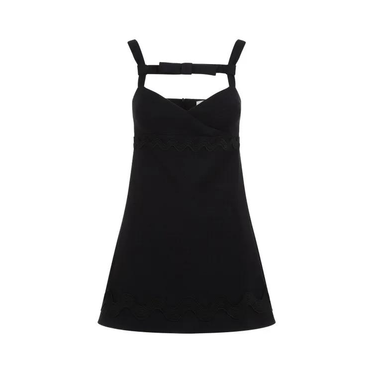 Patou - Contrasted Braid Bow Black Cotton Mini Dress - Größe 38 - schwarz