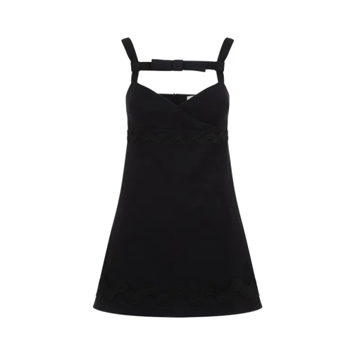 Patou Contrasted Braid Bow Black Cotton Mini Dress Black Miniklänningar