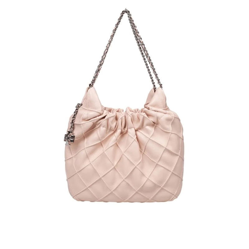 Tory Burch Crossbody Bag Pink Leather Fleming Mini Hobo Bag Pink