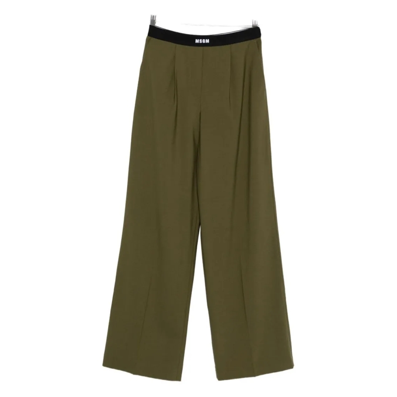 MSGM  Cropped Olive Green Wide-Leg Trousers Grey