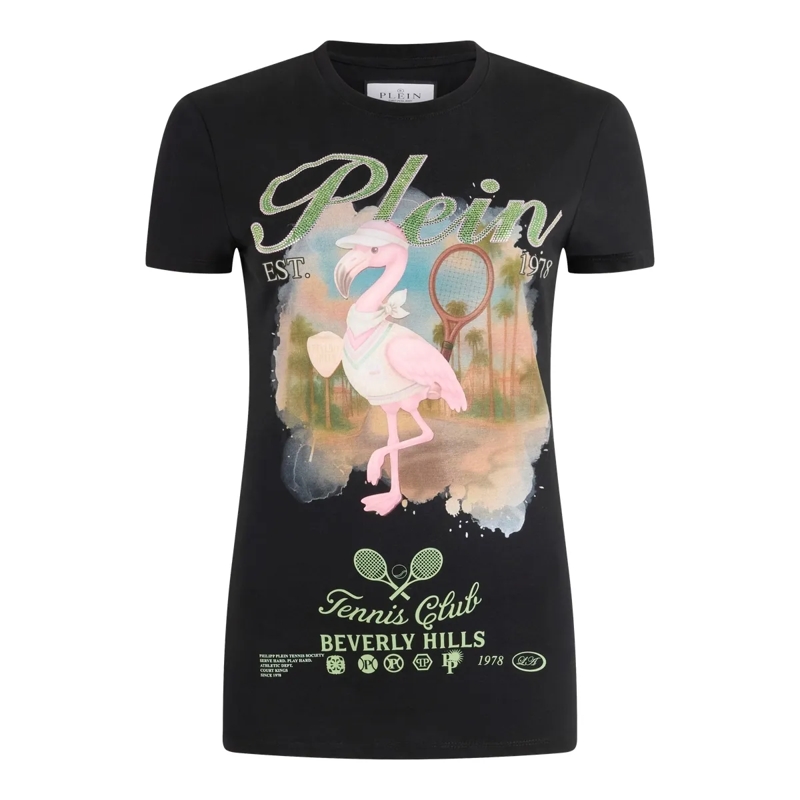Philipp Plein T-Shirt Sexy Pure Fit T-Shirt Tennis Club Strass schwarz