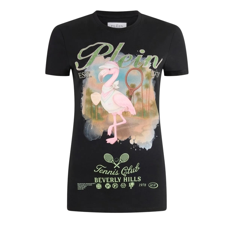 Philipp Plein T-Shirt Sexy Pure Fit T-Shirt Tennis Club Strass schwarz