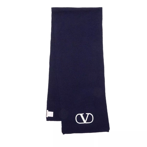 Valentino Garavani V Logo Signature Scarf Navy Blue Wool Scarf