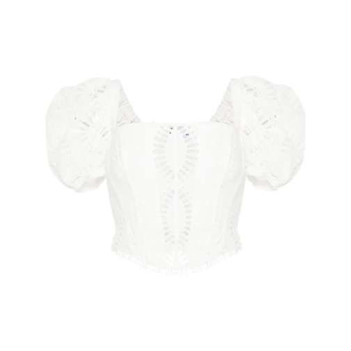 Charo Ruiz Ibiza Blusen White Cotton Blend Broderie Anglaise Corset White