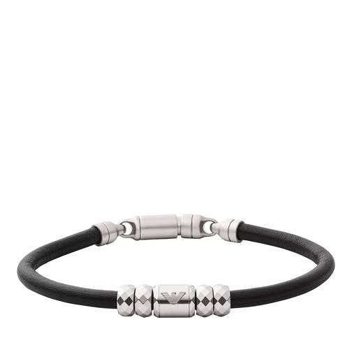Emporio Armani Leather Bracelet Black/Silver Armband