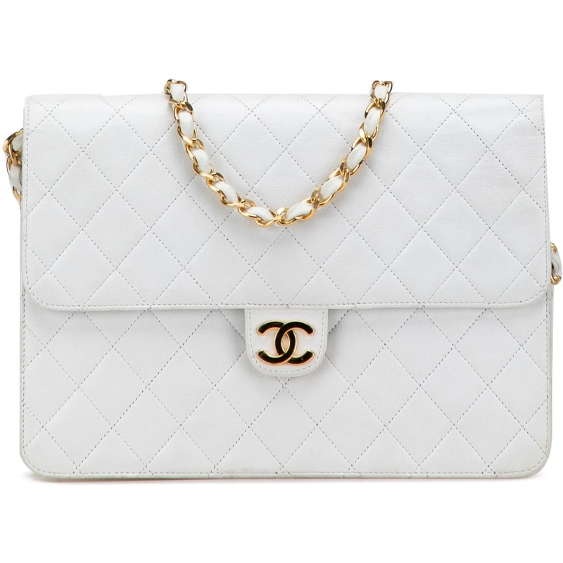 Chanel Sac à bandoulière CC Quilted Lambskin Single Flap weiß