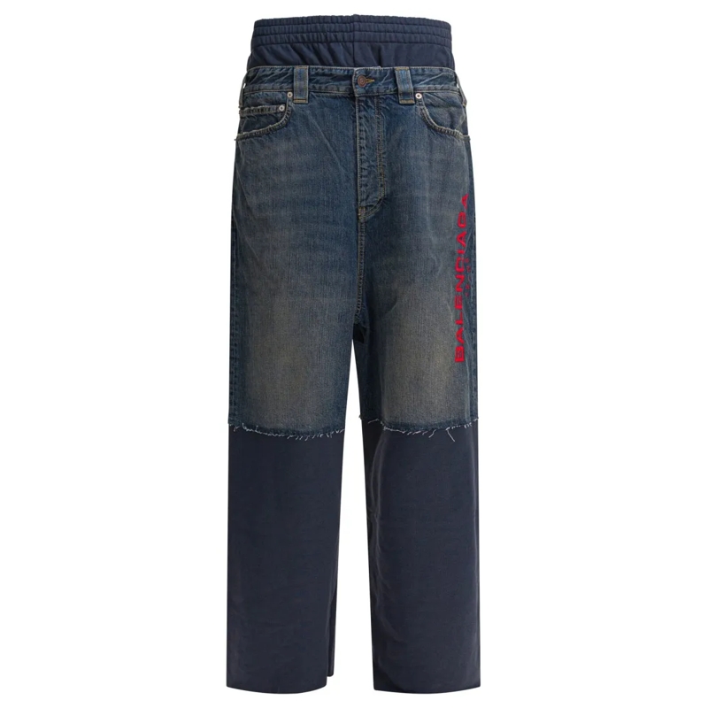 Balenciaga Jeans Patched Design Trousers In Cotton Blue