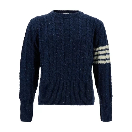 Thom Browne Twist Cable Classic Crew Neck Pullover In Donegal  Black 