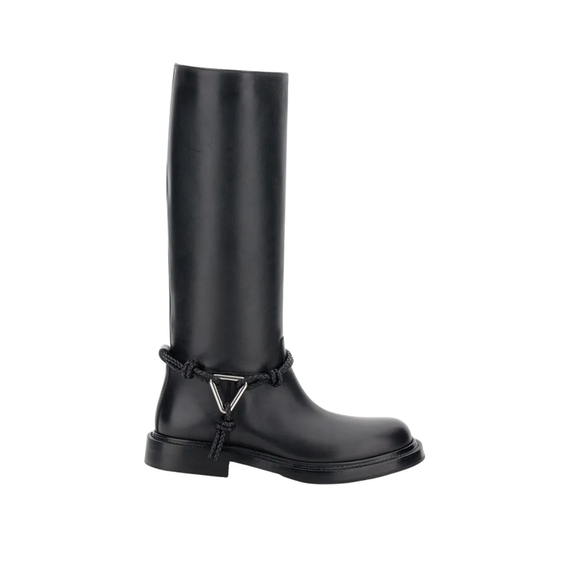 Bottega Veneta Laarzen Mid-High Full-Grain Leather Boot With Braided Stra Black
