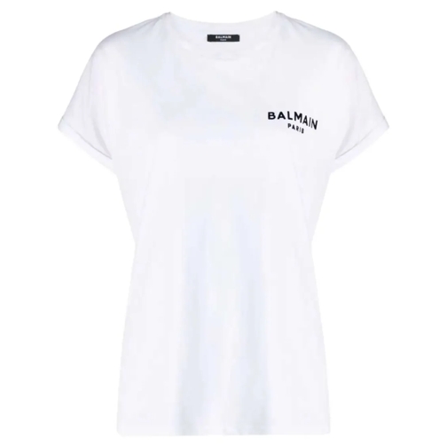 Balmain T-Shirts Blanc Flocked Logo Cotton T-Shirt White