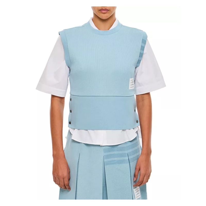 Thom Browne Chemisier Blouson Shell Top In Double Face Knit Blue