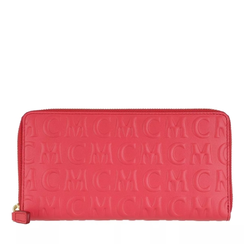 MCM MCM Monogramme Leather Zip Wallet Large Poppy Red Portefeuille à fermeture Éclair