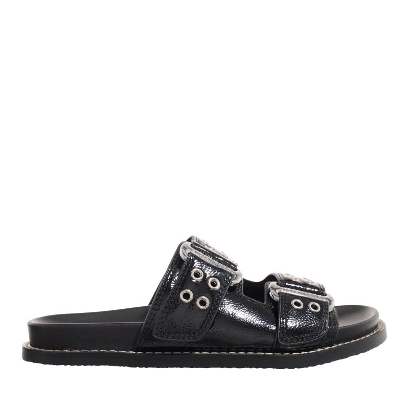 Steve Madden Slides Agent Black Crinkle Patent