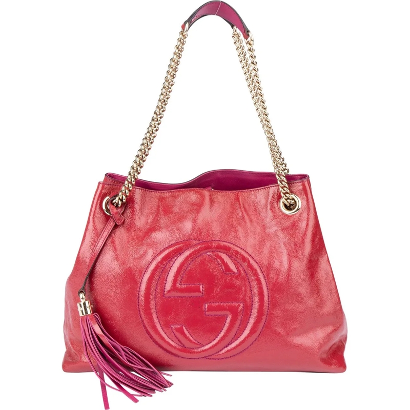 Gucci Schultertasche Gucci Pink Patent Leather GG Soho Crossbody Bag rose