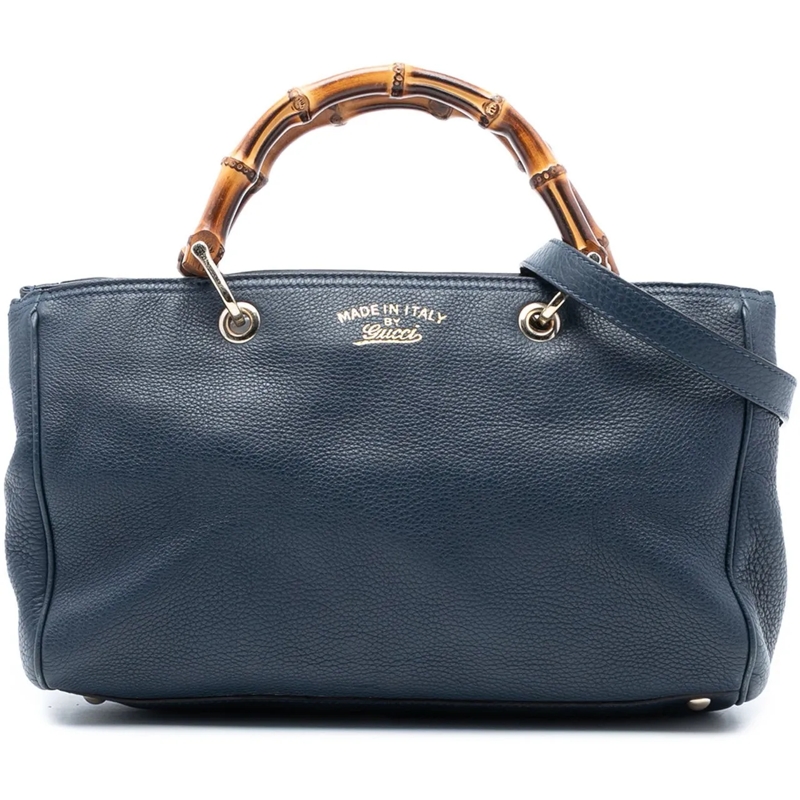 Gucci Schultertasche Medium Calfskin Bamboo Shopper Satchel blau