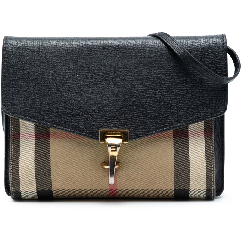 Burberry Schultertasche Small Leather and House Check Canvas Derby Macken  schwarz
