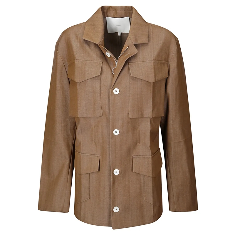 Setchu Veste de transition Wool Jacket With Pockets Brown