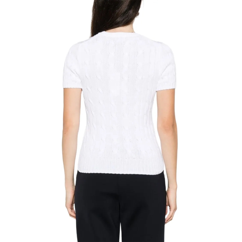 Polo Ralph Lauren Pull Classic Cable Knit Sweater With Round Neckline White(Image 4)