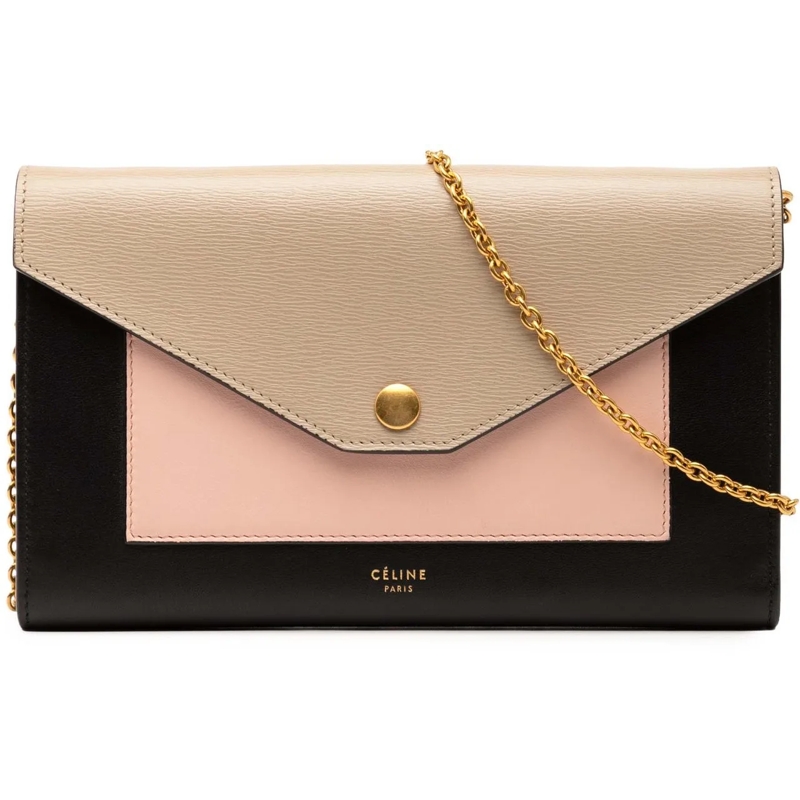 Celine Schultertasche Tricolor Leather Pocket Envelope Wallet On Chain schwarz