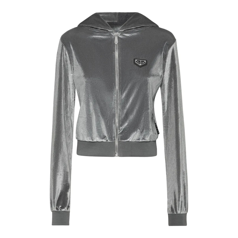Philipp Plein Daunenjacke Sweatjacke Mit Kapuze Skull Mit Schmucksteinen grau