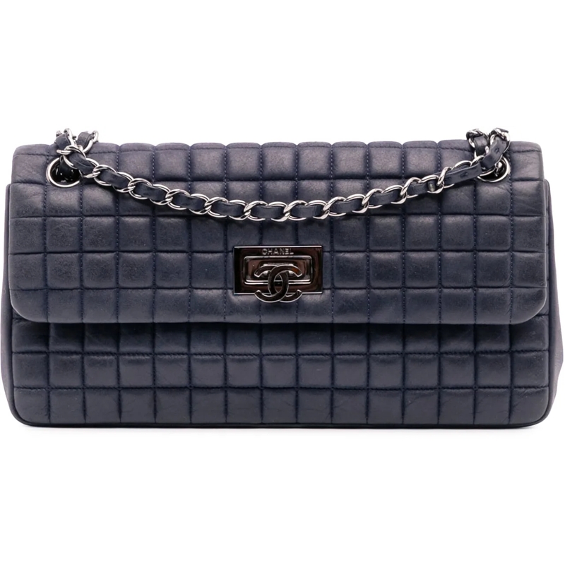 Chanel Schultertasche Chocolate Bar Iridescent Calfskin Bubble Flap blau