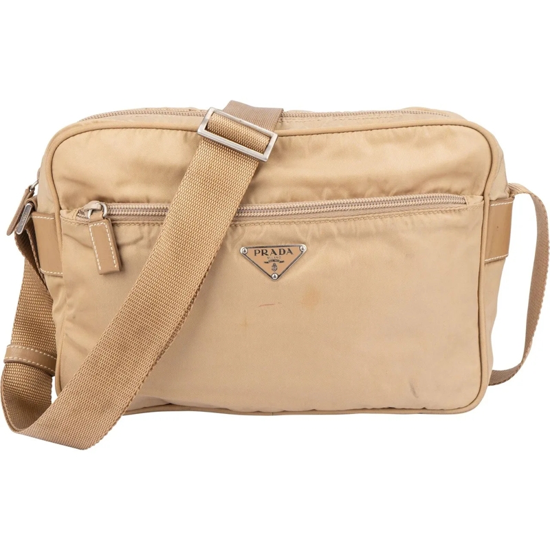 Prada Schultertasche Prada Beige Nylon Triangle Side Crossbody Bag beige