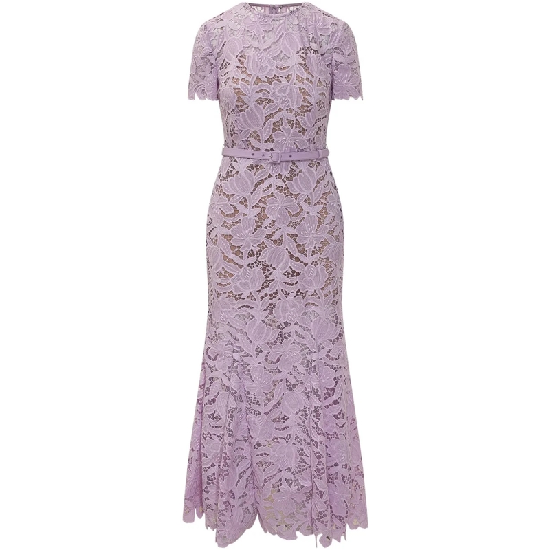 Self Portrait Maxikleid Abito Midi in Pizzo con Cintura lila