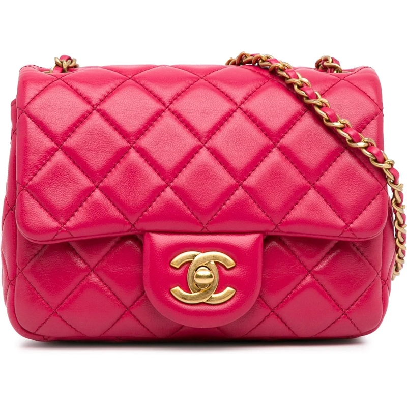 Chanel Schultertasche Mini Square Classic Lambskin Pearl Crush Single Fl rose