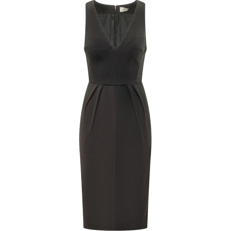 Elisabetta Franchi Maxikleid Abito Midi Senza Maniche con Pieghe schwarz