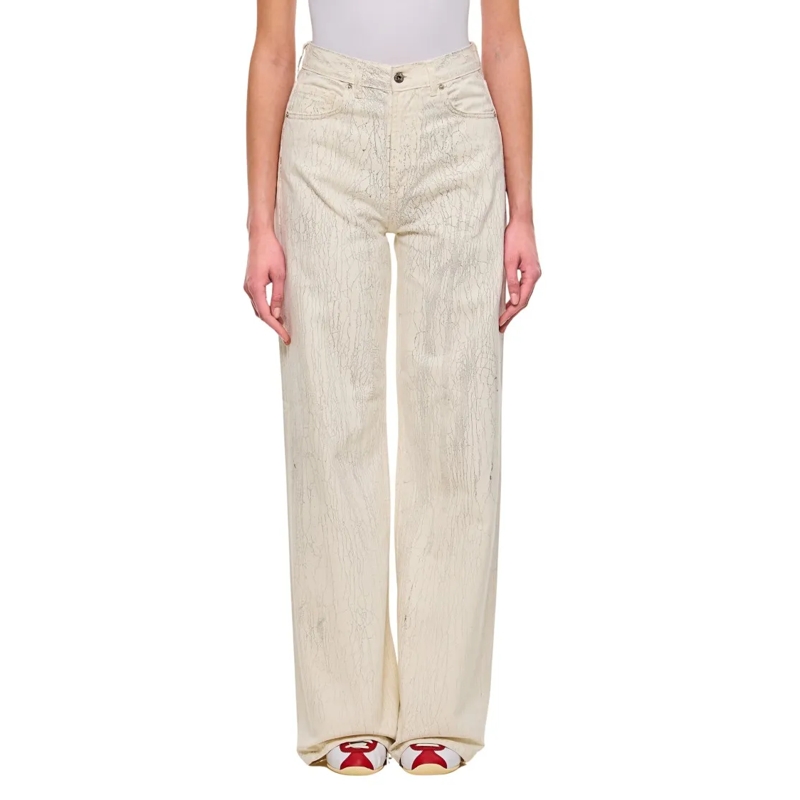 HALFBOY Jeans Beige Crepe Pattern Wide Leg Jeans Neutrals