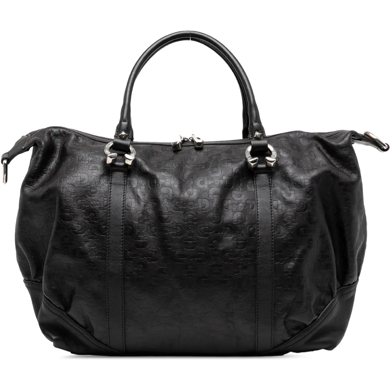 Gucci Sac à bandoulière Embossed Leather Horsebit Satchel schwarz