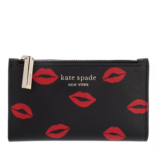 Kate Spade New York Spencer Kisses Printed Pvc Small Slim Bifold Walle Black Multi Tvåveckad plånbok