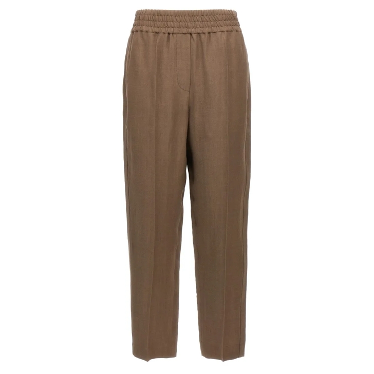 パンツ Brunello Cucinelli Brown Linen Blend Trousers With Elastic Brunello Cucinelli Brown Linen Blend Trousers With Elastic
