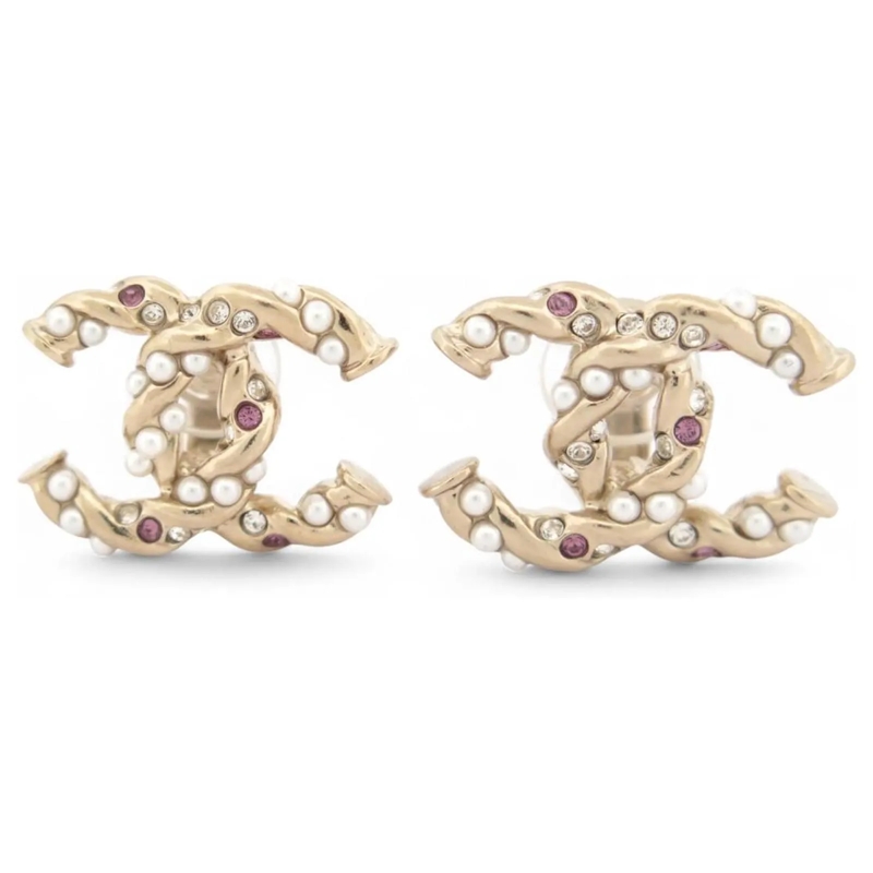 Chanel Ohrstecker NEUE CHANEL CC LOGO OHRRINGE MIT PERLEN UND STRASS gold