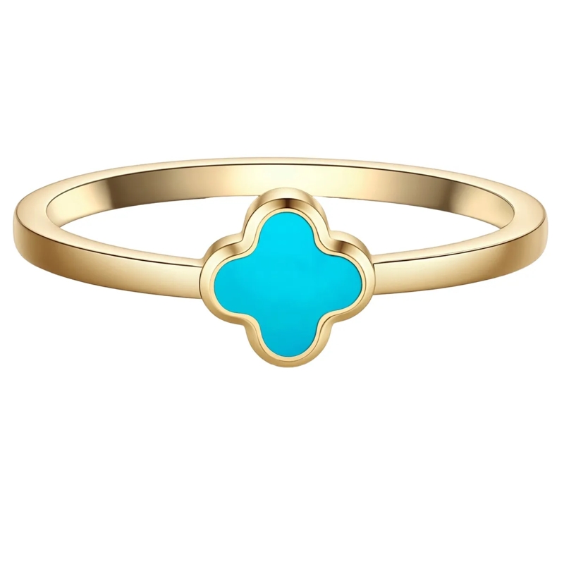 Glanzstücke München Ring Edelstahl Ring Türkis (synth.) Kleeblatt gold