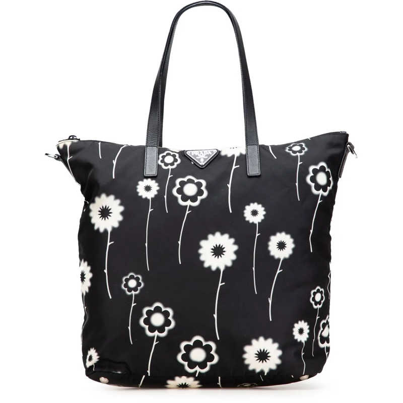 Prada Schultertasche Tessuto Stampato Floral Satchel schwarz