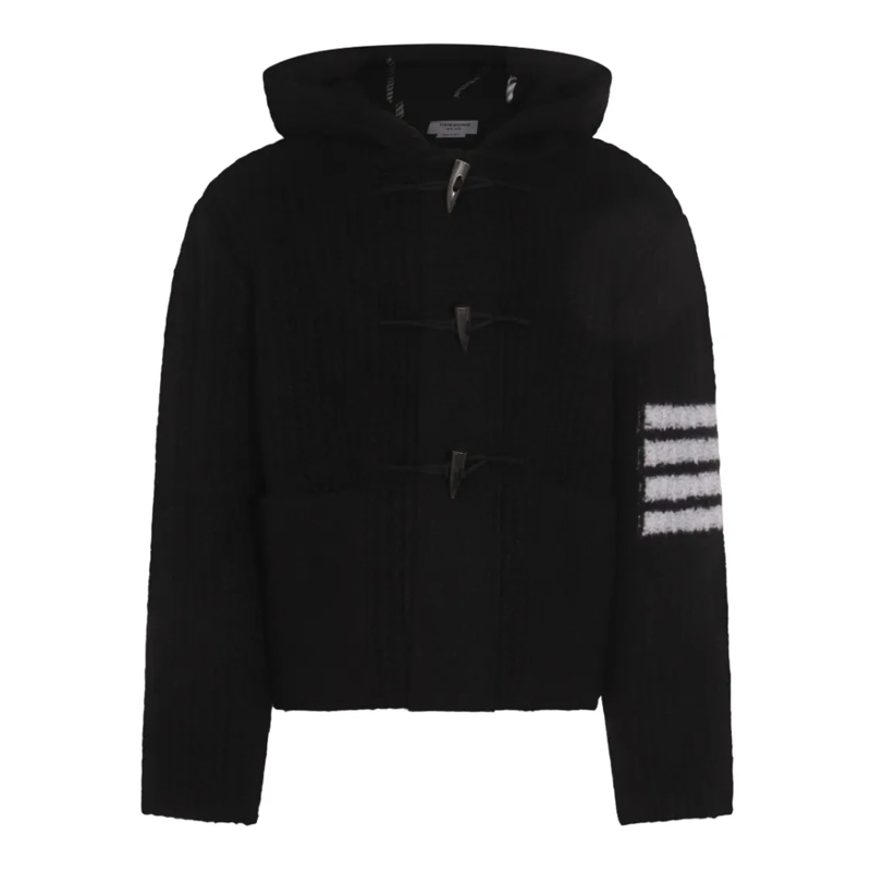 Thom Browne  Cropped Textured Knit Jacket With Hood Black