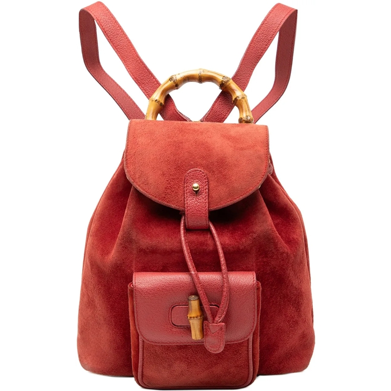Gucci Rucksack Suede Bamboo Backpack rot